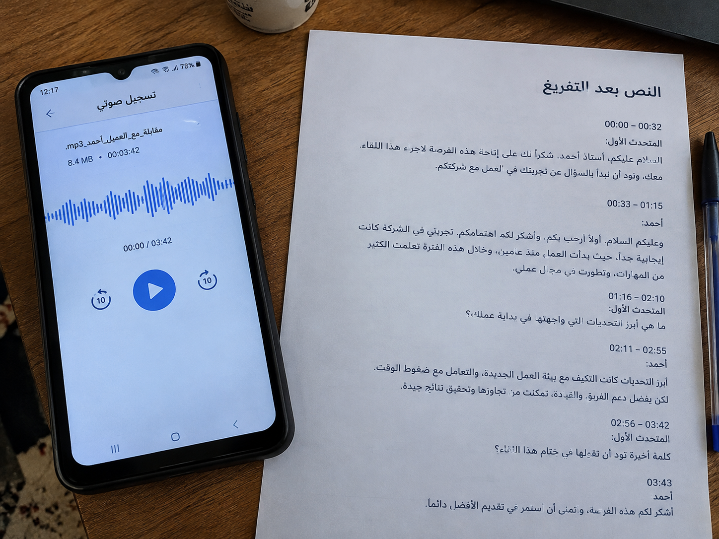 تفريغ التسجيلات الصوتية العربية إلى نص مكتوب ومنسق