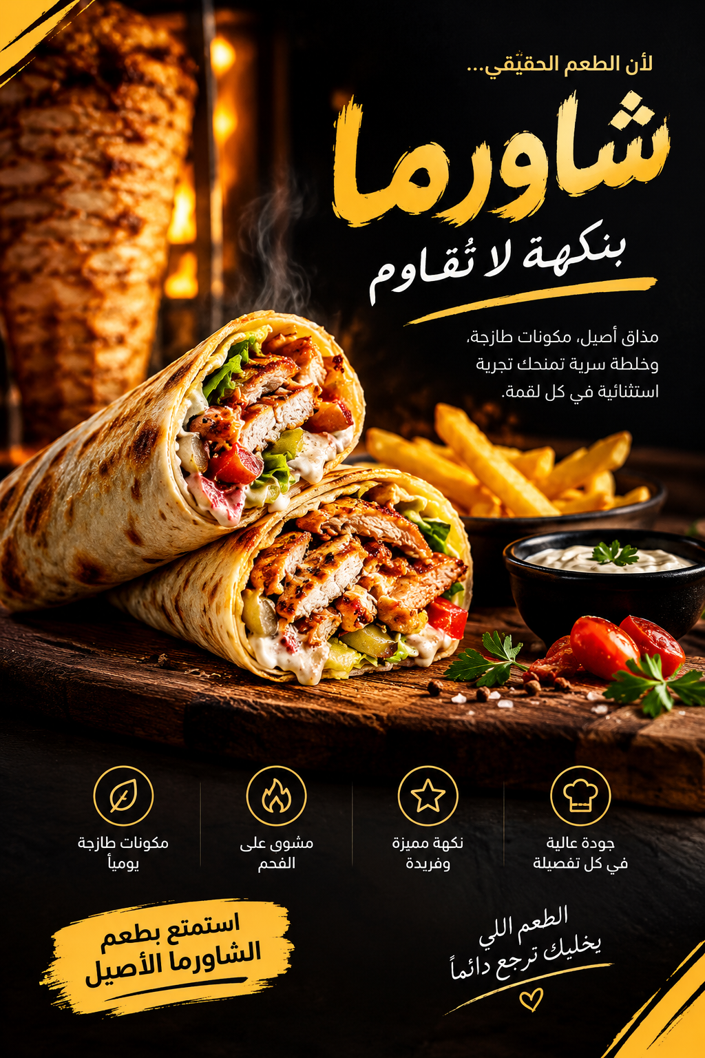 🔥 تصميم إعلانات مطاعم وشاورما فاخرة تخطف الأنظار وتزيد جاذبية عروضك