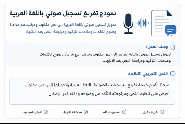 الكتابة نموذج تفريغ تسجيل صوتي باللغة العربية